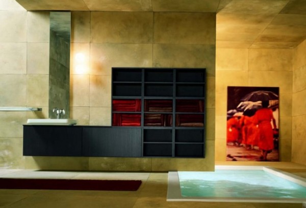 modern ve lüks siyah dolap açık renk fayans ile banyo dekorasyonu