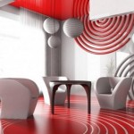 Kırmızı beyaz dekoratif ve modern oturma odası
