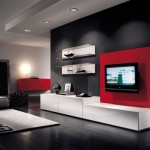 Kırmızı ve beyaz renklerde modern tv ünitesi