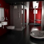 Modern kırmızı beyaz ve siyah farklı küveti ile banyo tasarımı