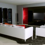 Modern kırmızı beyaz ve siyah renklerle salon dekorasyonu