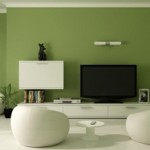 Modern tv üniteli yeşil beyaz oturma odası