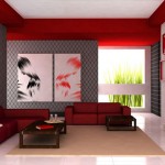 Modern ve dekoratif kırmızı renkli oturma odası dizaynı